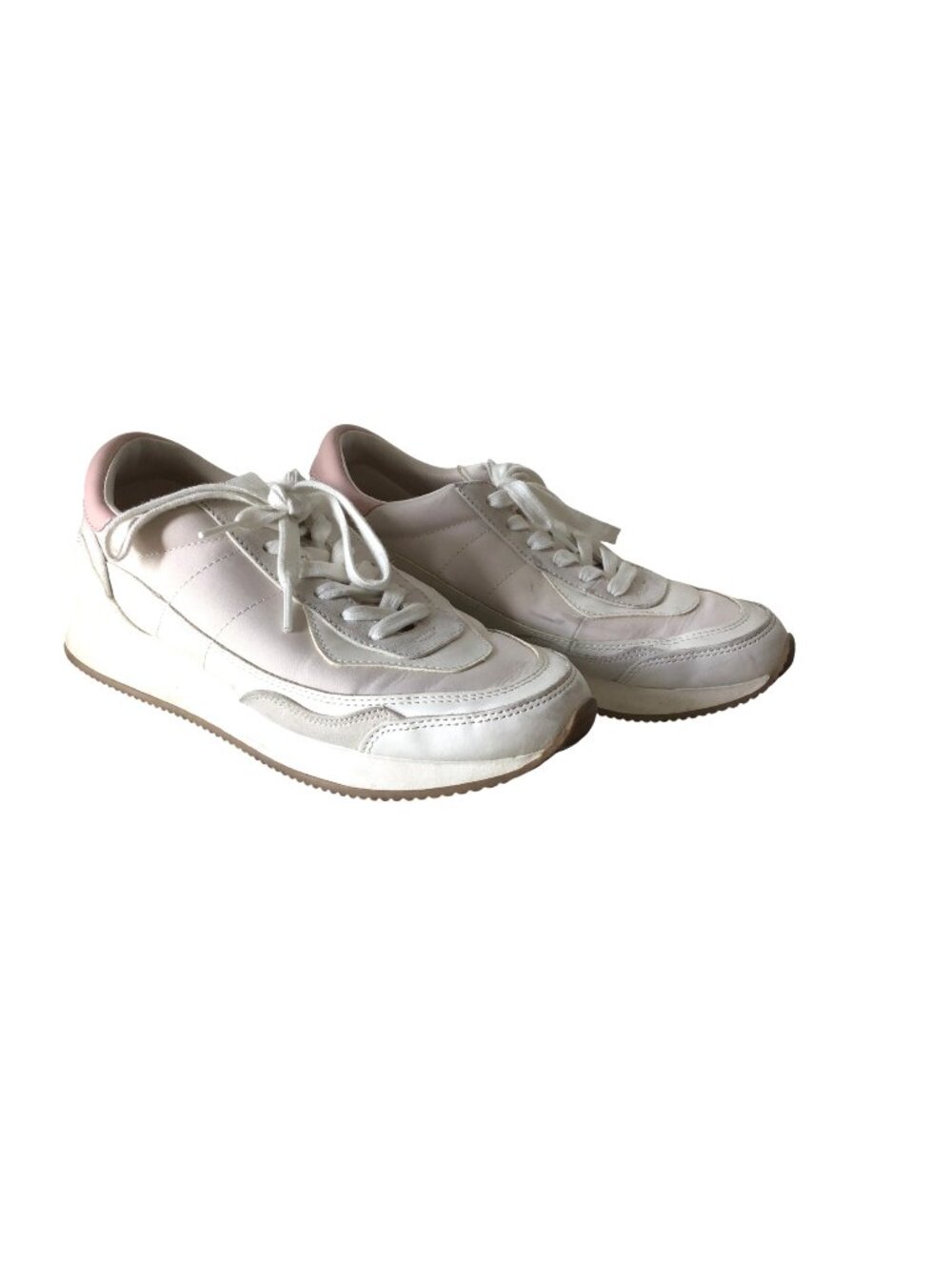 White & Pink Women's Sneakers with Lace-Up Design & Rubber Sole Size 9